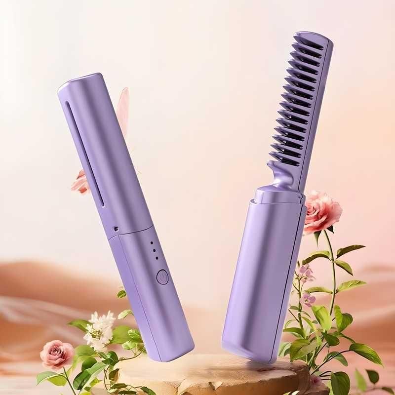 StyleGo Cordless Mini Straightener — Rechargeable Hot Comb for Instant Sleek Hair Anywhere
